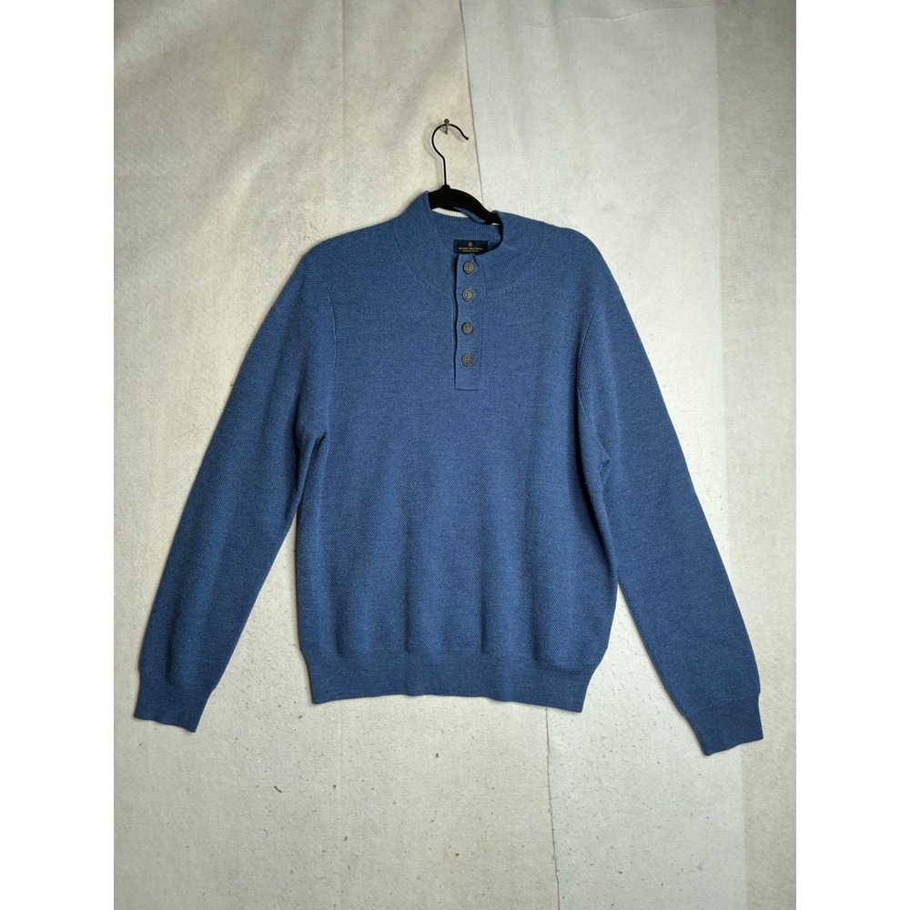 Brooks Brothers Extra Fine Merino Wool Henley Sweater Blue Mens Medium Mock Neck